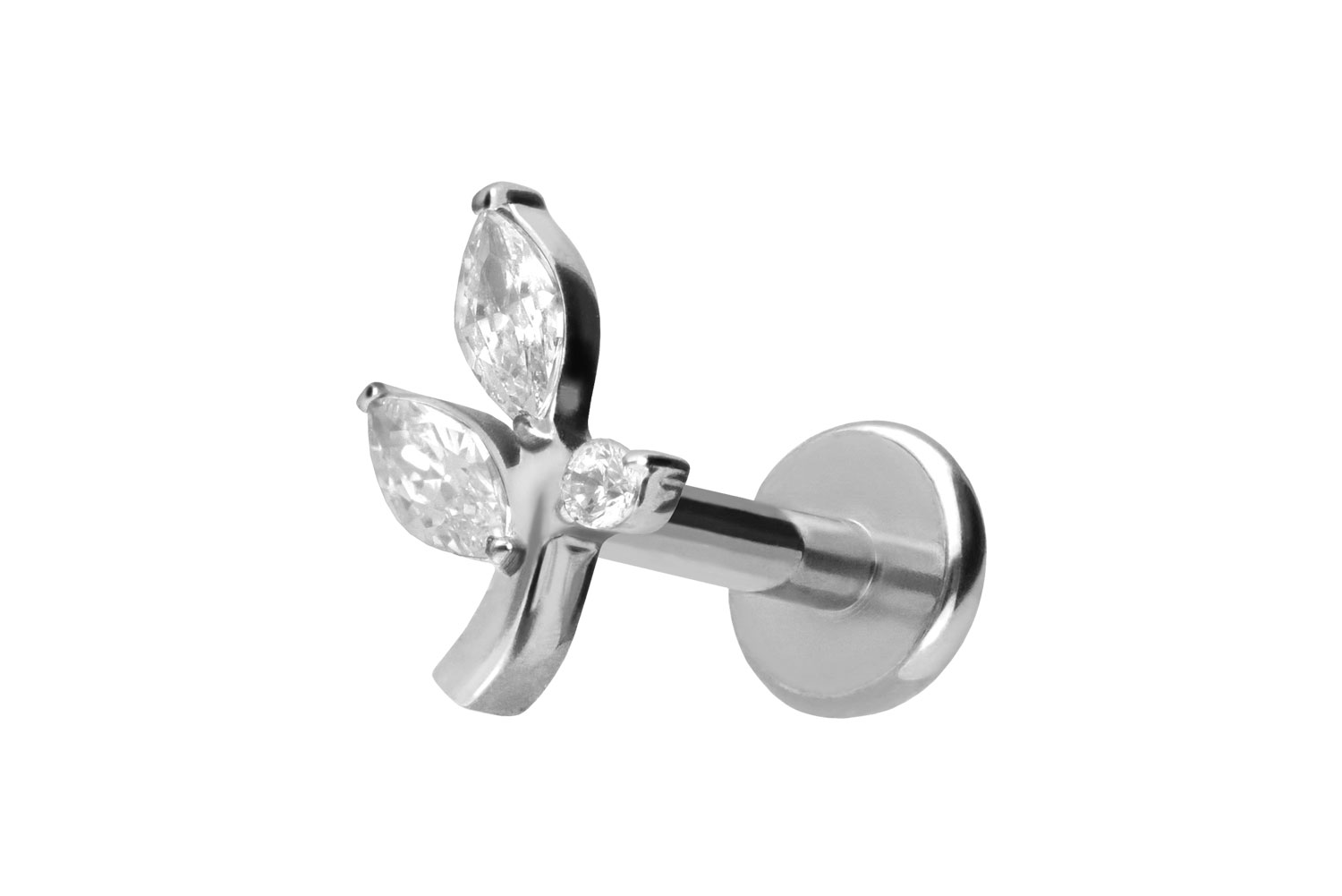 Titan Labret Piercing mit Innengewinde KRISTALLZWEIG
